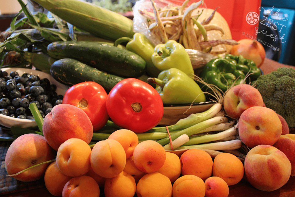 CSA-Farm-Share-2015-Week-9-is-fruity-with-Peaches-Apricots-Cantaloupe-Blueberries-plus-Dragon-Tongue-Beans-2-The-Zest-Quest