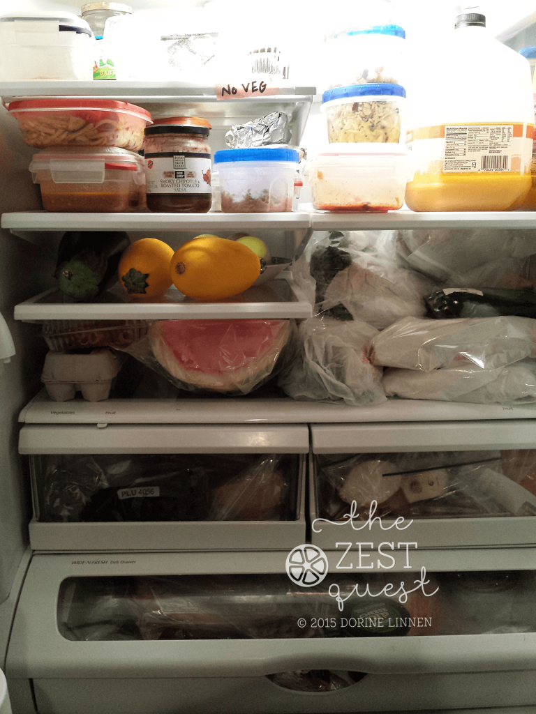CSA-Farm-Share-stuffed-cabinet-depth-refrigerator-in-late-August-2015-2-The-Zest-Quest