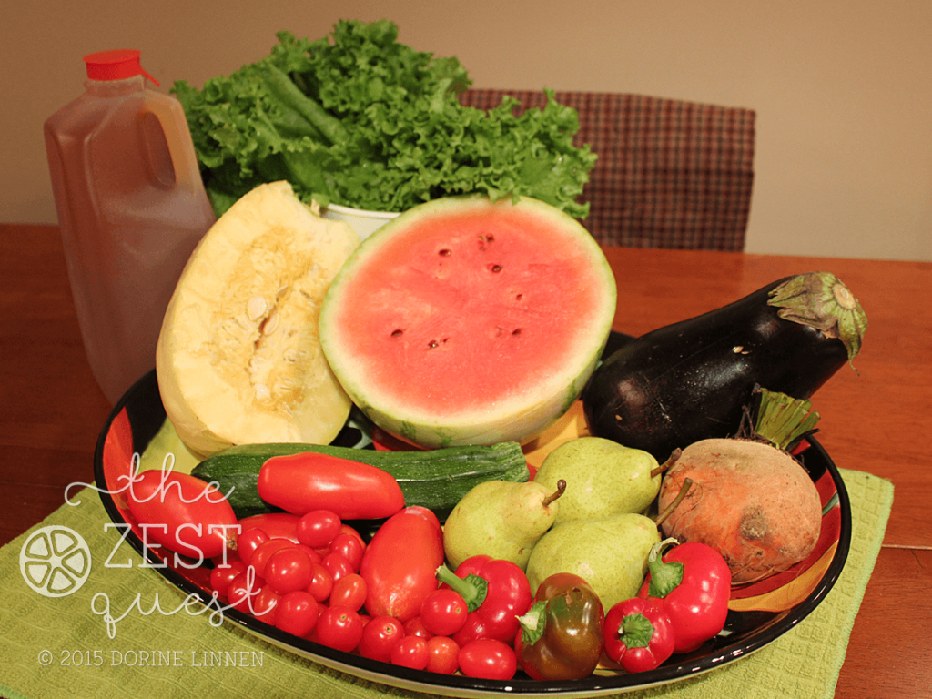 Ohio-Farm-Share-Week-16-half-Vegetarian-2015-squash-beets-pears-cherry-bomb-peppers-tomatoes-cider-2-The-Zest-Quest
