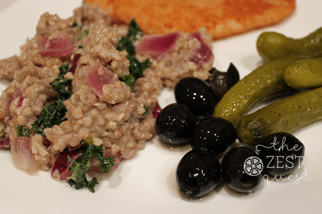 Buckwheat-with-Kale-served-with-fish-pickles-and-olives-2-The-Zest-Quest
