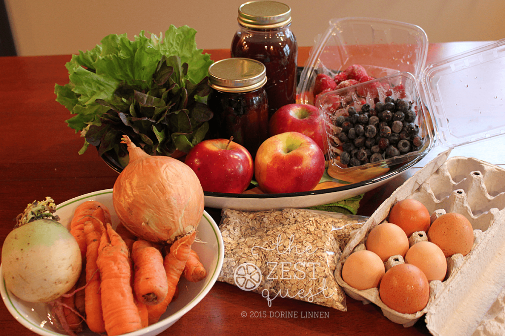 Ohio-Farm-Share-Winter-Week-11-half-Vegetarian-Pilot-share-Lettuce-Bouquet-Maple-Syrup-Grape-Cider-Eggs-Carrots-Blueberries-Strawberries-2-The-Zest-Quest