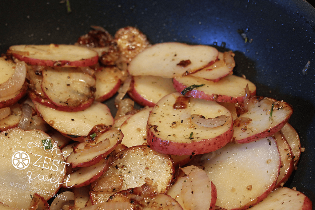 Skillet Red Potatoes with Candy Sweet Onion and Rosemary at The Zest Quest
