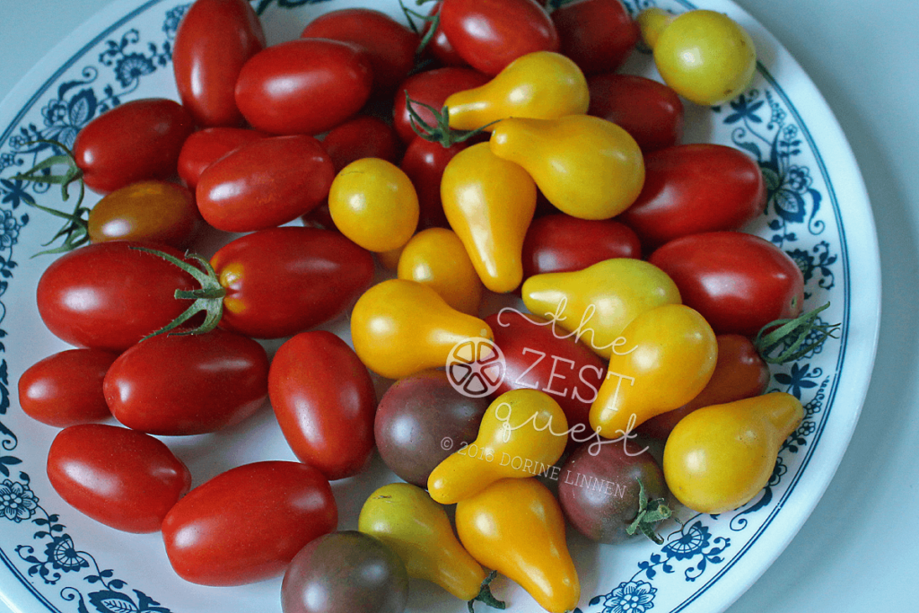 Garden-Harvest-August-2016-a-plateful-of-small-tomatoes-perfect-for-eating-drying-or-roasting-2-The-Zest-Quest