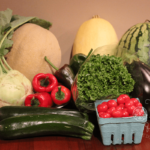Ohio Farm Share Summer Week 15 season with Poblanos includes Melons, Squash, Kohlrabi, Lettuce, Tomatoes and Eggplant
