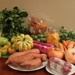 Ohio Farm Share Winter Week 4 2016 before Thanksgiving includes fresh and frozen veggies, canned fruit, bagged corn chips and frozen beef plenty of variety.